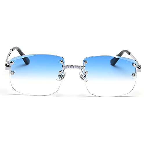 kachawoo Randlose Sonnenbrille Quadratische Farbverlauf Rahmenlose Brille Vintage Retro Brillen (silver blue)