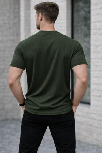 Image of Mack Jonney Men's Striped Ribbed Black Half Sleeve T-Shirt | Premium Soft Stretch Fabric | Casual Wear Round Neck Tee-M6358