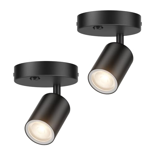 2-Pack Directional Flush Mount Spot Light Dimmable Ceiling Spotlight Indoor LED Spot Lights Adjustable Wall Spotlight Focus Light Accent Light Fixture for Living Room, Black, GU10 Bulb Not Included by Aoceley - Used condition - US$29.59