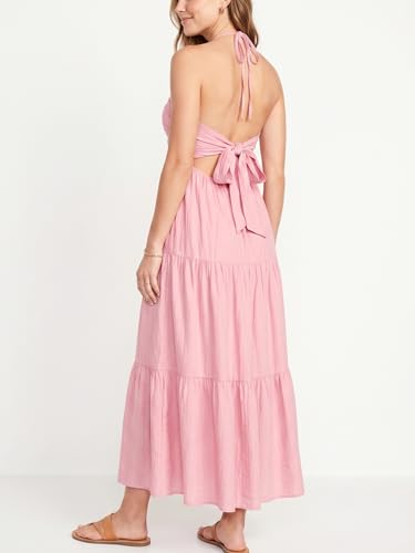 Image of Women's Casual Halter Tiered Vacation Maxi Dress with Pockets