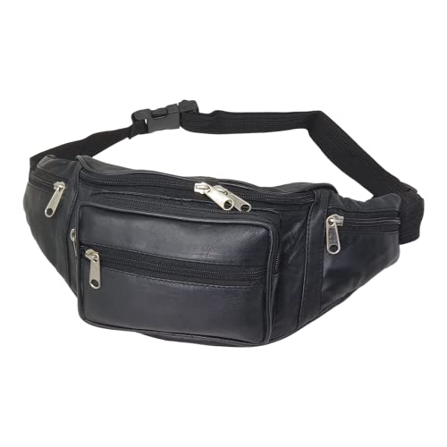 RAS-Unisex-Black-Leather-Large-Travel-Money-Pouch-Waist-Bum-Bag-Adjustable-Belt-Strap-1006-Black
