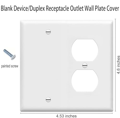 Image of Duplex Receptacle Outlet /Blank Device Wall Plates 2-Gang Switch Electrical Cover Plate Unbreakable Thermoplastic Faceplate for Light Receptacle Outlet Switch, White (10 Pack)