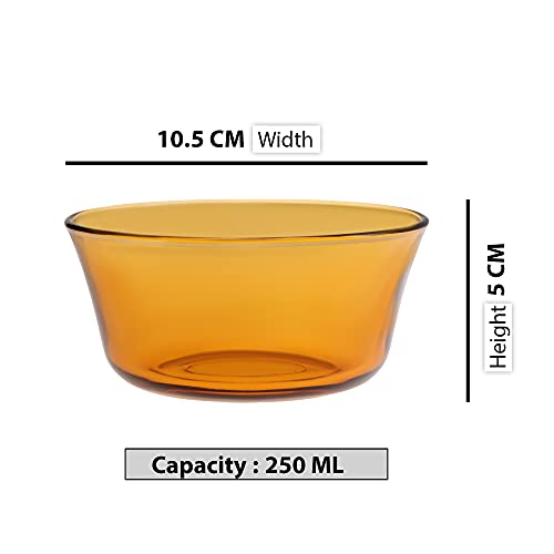 Image of Duralex France Tempered Glass Lys Amber Bowl Set of 6 Bowls, 10.5cm, 250ml | Durable, 3x Stronger, Dishwasher Safe | Ultra-Scratch Resistant | Perfect for Home, Parties, Cafes