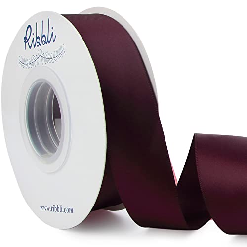 Ribbli Burgundy Double Faced Satin Ribbon 1 x 25 Yards Use for Craft Bows Bouquet Gift Wrapping Wedding Decoration Floral Arrangement