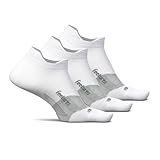 Feetures Elite Ultra Light Cushion Ankle Socks - Sport Sock with Targeted Compression - New White, L (3 Pack)