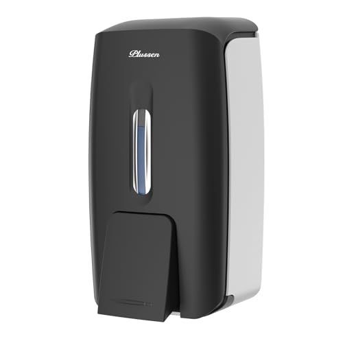 PLUSSEN Soap Dispenser Wall Mount Adhesive Commercial Soap Dispenser 800ml No Drill Hand Sanitizer Dispenser for Bathroom Support Liquid and Gel Black-PN9088