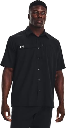 Under Armour Motivator Mens Coachs Button Up Short Sleeve Shirt L Black-White