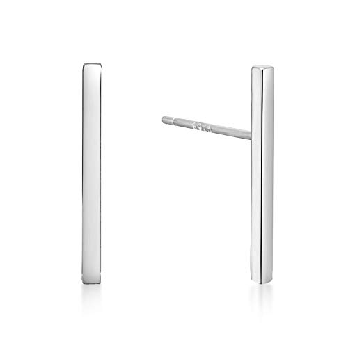 Minimalist 925 Sterling Silver Stud Earrings Modern Bar Geometric Design (Rhodium Flashed)