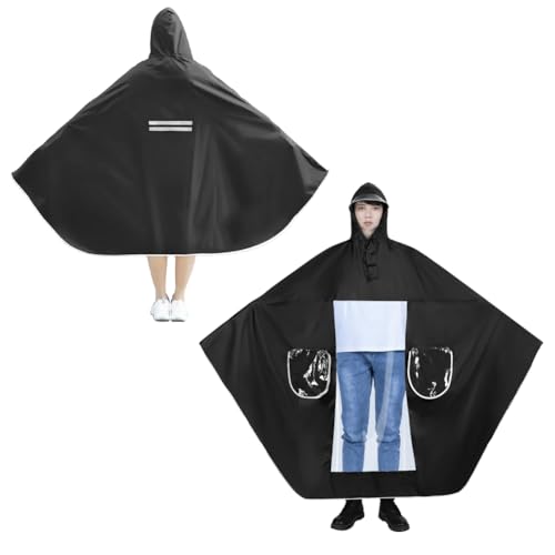 Image of HAOZAIKEJI Universal Motorcycle Raincoat Waterproof Hoodie Rain Cape Reusable Bike E-bike Rain Coat Mobility Scooter Outdoor Rain Poncho with Detachable Hat Brim Reflective Strip for Men Women