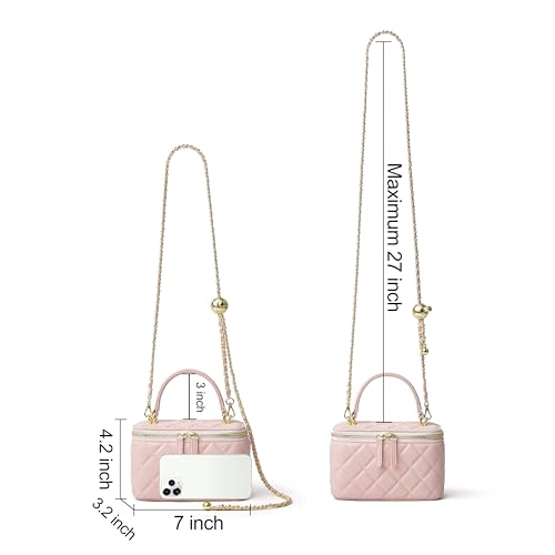 Image of DORIS&JACKY Small Quilted Box Crossbody Purse For Women, Designer Lambskin Leather Mini Top Handle Tote Bag With Chain Strap