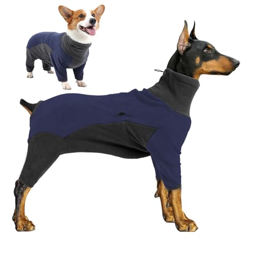 犬服 冬用 防寒着 全身カバー オールインワン 高領デザイン 裏起毛 暖かい フリース素材 防寒 コート ジャケット 調整可能 中型犬 大型犬 小型犬 ふく秋冬ペットウェア (ブルーグレー, XXXL)