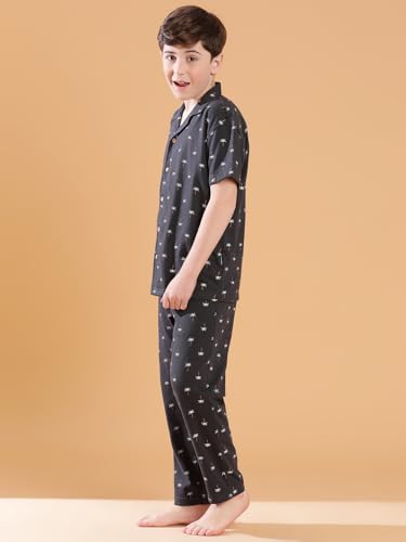 Image of Li'l Tomatoes Boys 100% Cotton Night Suit | Summer Printed Shirt & Pyjama Set | Soft & Breathable Sleepwear | 9-16 Years