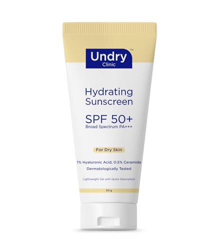 Undry Hydrating Sunscreen for Dry Skin (50gm) Lightweight, Photostable Sunscreen SPF 50 Broad Spectrum Sun Screen Protector SPF 50 Sunscreen for Women & Sunscreen for Men; Sun Cream with HA & Ceramide