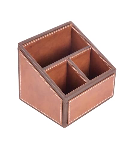 Image of Premsons Pen Stationery Holder Storage Desk Box Remote Control Organizer, Light Brown