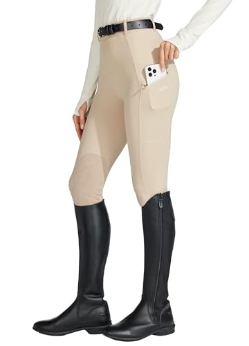 Willit WILLITAOB0150839323WA Women'S Horse Riding Pants Knee-Patch Equestrian Breeches Horseback Schooling Tights Zipper Pockets Light Khaki M cover