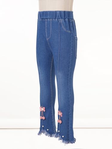 Linjinx Kids Girls Flare Jeans Bell Bottoms Raw Hem Elastic Waist Wide Leg Denim Pants Casual Baggy Denim Trousers4