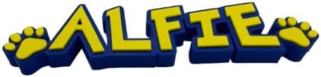 Pet Name Plate, Sign Accessories,Gift for Pet Lover (Blue and Yellow, ALFIE)