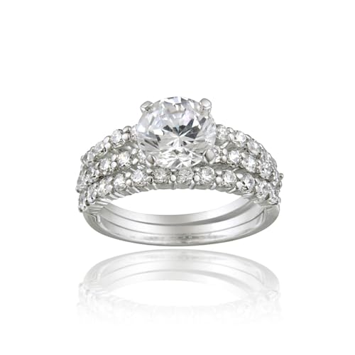 925 Silver Round CZ Bridal Engagement Stackable Ring Set Size 9 Trendy Fashion Rings for Everyday Wear Elegant Enhancements Sleek and Graceful Accessories Stylish Essentials