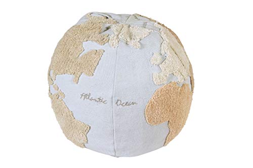 Lorena Canals USA Pouffe World Map, Light Blue, Natural, Linen, Beige, Grey, 1' 5