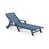 SERWALL Patio Chaise Lounge Chair 78 Long HDPE Outdoor Lounge Chair 5 Positions Adjustable Outdoor Lounger Poly Lounge Chair with Rolling Wheels Cup Holder for Pool Navy Blue