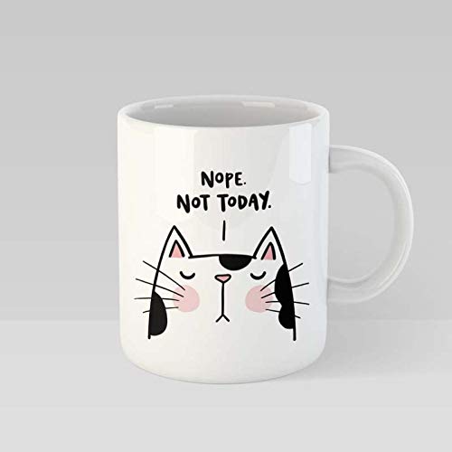 VIGAT Funny Sarcastic Cat Mug Nope Not Today Sassy Cat Illustrated Coffee Mug 11oz Printed Ceramic Cup Introvert Crazy Cat Lady Animal Lover