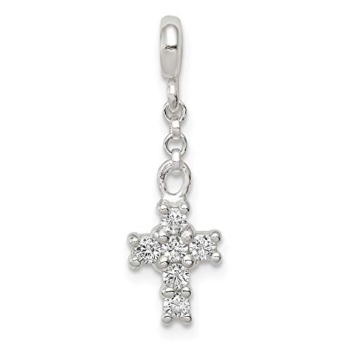 925 Sterling Silver Clear Cubic Zirconia Cross 1/2in Dangle Enhancer Pendant