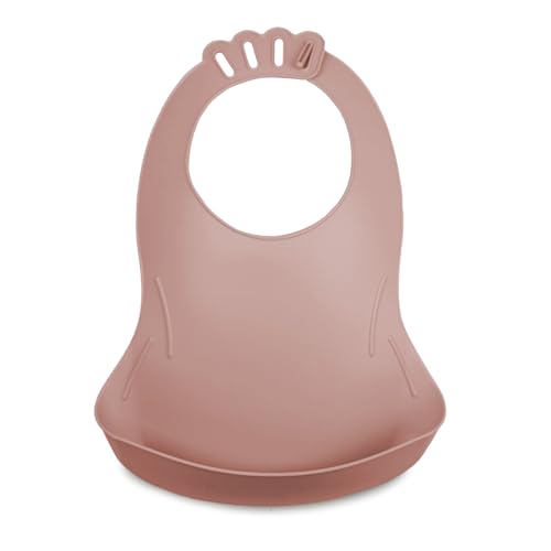 THERMOBABY - Bavoir BIBOU - Bavoir bebe - Facile à Nettoyer - Bavoir Avec Récupérateur - Repas bebe - Made in France - Rose Câlin