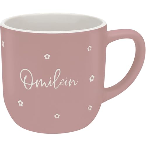 GRUSS & CO Tasse mit Gravur 'Omilein' | Steinzeug, 40 cl, rosa,...