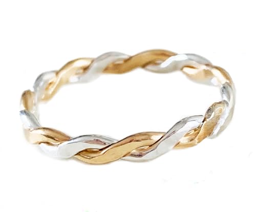 TOE RINGS & THINGS Finger or Thumb Twine Medley | .925 Sterling Silver & Gold Filled | Unisex Mixed Metal Braid Design | Sizes 3-13