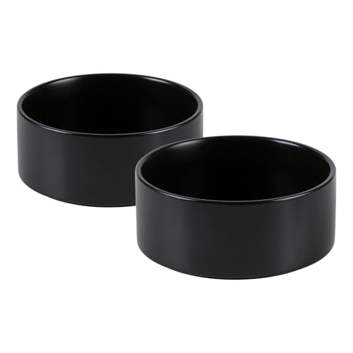 Havniva Keramik 13cm Set von 2 Hund- und Katzen-Schalen, Futter- und Wasser-Futterstelle für Spielrasse-Hunde, Kittys, Katzen, 2 Stück Hund- und Katzen-Geschirr (2 Schalen, Schwarz)