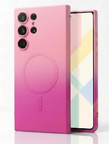 Image of amazon basics Gradient Mag-Safe Case for Samsung Galaxy S22 Ultra | Soft Silicone Shockproof Cover with Camera Protection | Slim Lightweight Design | Smooth Touch & Durable - Light and Dark Pink