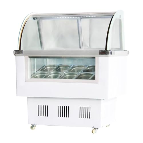 HayWHNKN Commercial Hard Ice Cream Showcase 10 Pan Gelato Dipping Cabinet Freezer Display Case 220V White
