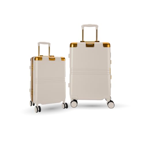 Image of Maleta Gold Series Cabin and Large Size | 20'' and 28''| Corner Protection, Aluminium Frame | Luggage Bags | Suitcase | Trolley Bags for Travel Combo (White, Set of 2 (Small-Large))