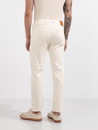 Image of The Indian Garage Co Men Slim Straight Fit Solid Mid-Rise Stretchable Jeans