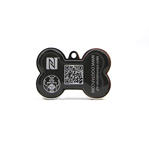 Dogtap Solid, digitale Hundemarke Knochen, mit NFC-Chip und QR Code für Kontaktdaten und Steckbrief, PVC, Metall, wasserfest, robust, 41,6 x 28,5 x 4,6 mm