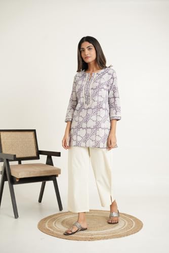 Image of Pure Cotton Printed Short Kurti for Women | Traditional Block Print Kurta Top | Casual & Workwear Ethnic Fashion