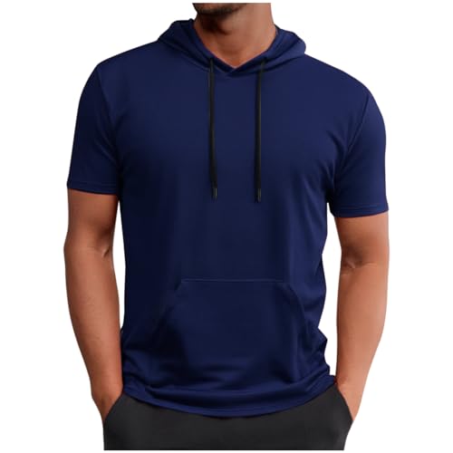 Men's Short Sleeve Hoodie Workout Gym Sweatshirt Muscle Fit Fashion Athletic Hoodies Pullover Hooded T-Shirts