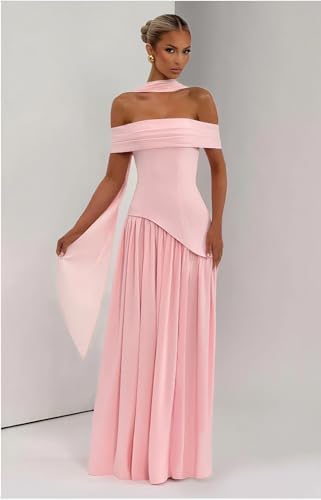 Off Shoulder Bridesmaid Dresses with Scarf Chiffon Long Formal Evening Dress with Slit2