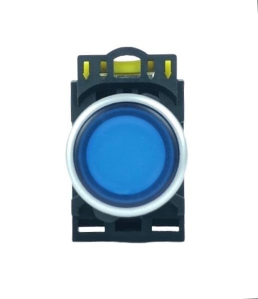 Image of Yokins Illuminated Push Button with Spring Return, EB2M-A-10D-B, 22mm with 1NO (Copper & Silver Contacts) (Blue)