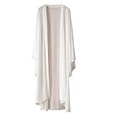 Gilet Femme,Cardigans Longs en Mousseline De Soie Manches Longues Ouvert sur Le Devant Fin Léger Transparent Châle Boléro Caftan Ample Bohème Kimono Plage Bikini Robes De Plage Blanc XL