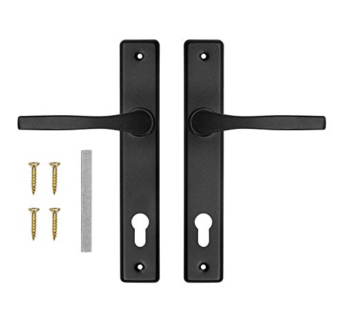 ADGO Poignée de Porte Ensemble de Poignées Gauche et Droite pour une Porte avec Insert, R=72mm, Rectangulaire, en Aluminium pour une Serrure étroite, Plaque d'acier Enduite de Poudre Galvanisée, Noir