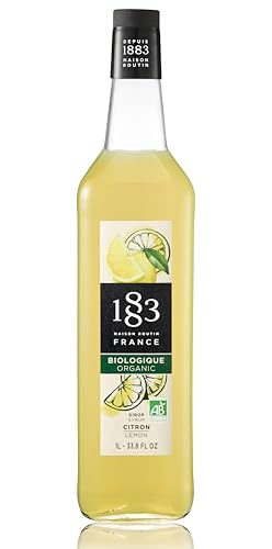 Image of 1883 Organic Lemon Syrup Drinks, Made in France, 1 Liter Glass Bottle