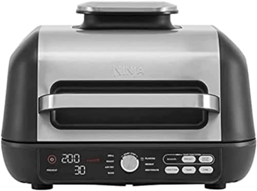 Image of Ninja Foodi MAX PRO Grill, Plancha Flat Grill Plate & Airfryer, 3.8 L Hot Air Fryer, Air Fryer with Digital Temperature Sensor, Dishwasher Safe Parts, 7-in-1, Silver/Black AG651EU