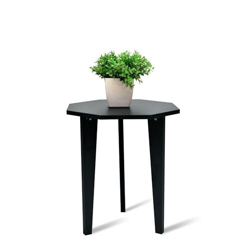 Image of Dime Store Wooden Foldable Side Table for Plant Stand | Planter Stand for Indoor Plants Small Round End Table for Bedroom, Living Room & Hallway (Black)
