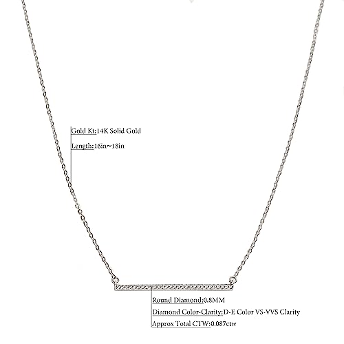 14k Solid Gold Diamond Solitaire Station Necklace Series,No fading, No allergies, Non gold-plating,Lab grown Diamond, DEF VS~VVS,Lobster buckle (Pavé Bar(White), White and Yellow Gold)4