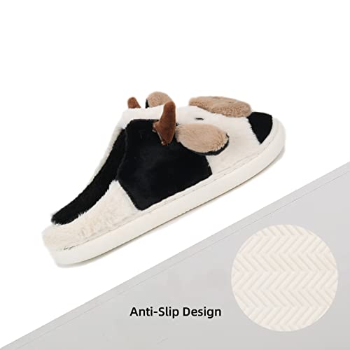 MIXILU Cartoon Cow Cotton Slippers, Cute Cozy Fuzzy Animal Slippers, Winter Indoor Outdoor Slippers for Women2