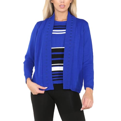 Knitted Twin Set for Women – Striped Jumper Top with Open Cardigan –Casual Look Sweater