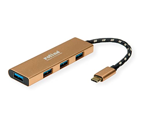 ROLINE Gold USB 3.2 Gen 1 Hub 4 Way Type C Connection Cable, Black, Gold