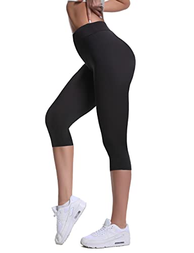 QYQ Capri Leggings for Women Plus Size,High Waisted Athletic Leggings,Girls Capri Leggings with Inner Pockets,Womens Workout Clothes Capri Pants Seamless Leggings for Women (Black Capri, Plus Size)