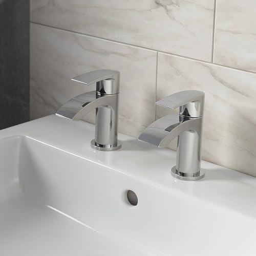Belantia Chrome Basin Taps | Pair of Taps | Chrome Finish | Hot and Cold | Bathroom Basin | Bathroom Sink | Lever Handle Design |